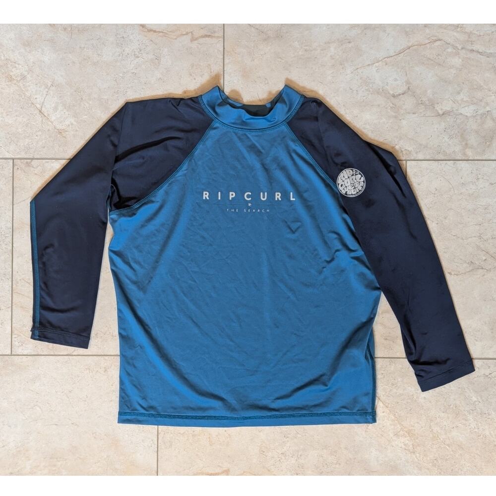 Rip Curl Boy's Shockwaves Blue Long Sleeve UV Rashguard Size 10